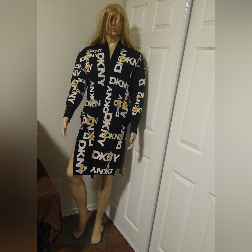DKNY Long Sleeves Knee Length Open Front Multicolored M/L Sweater NWT